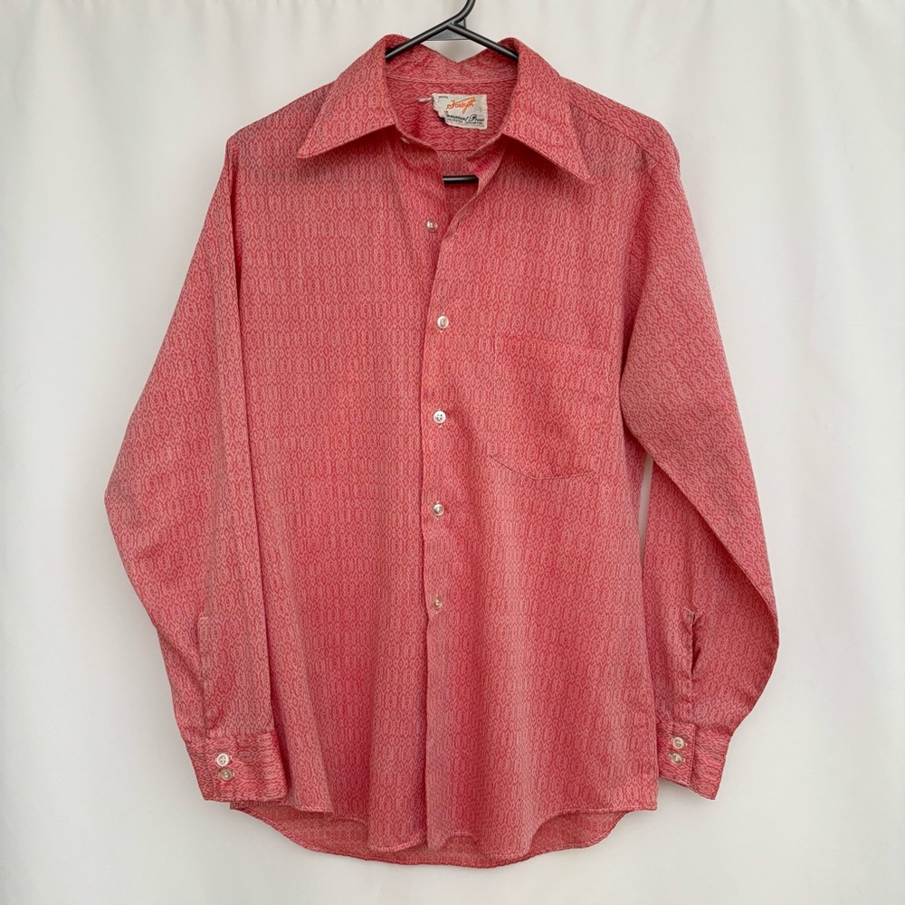 VTG 60s 70s Button Shirt Mens Large Disco Rockabilly Hippy MCM Woodstock - Sz 15
